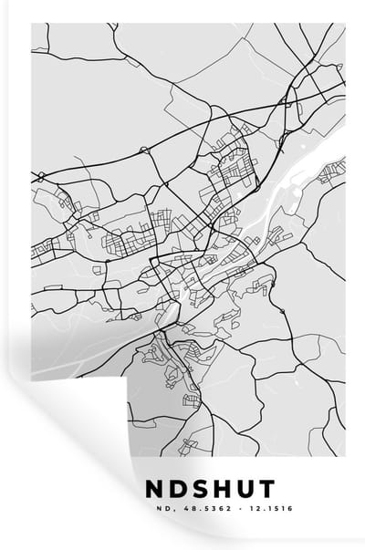 Muurstickers - Sticker Folie - Duitsland - Plattegrond - Landshut - Kaart - Stadskaart - 20x30 cm - Plakfolie - Muurstickers Kinderkamer - Zelfklevend Behang - Zelfklevend behangpapier - Stickerfolie