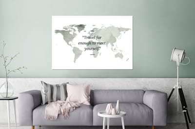 Aluminium schilderij 180x120 cm - Wanddecoratie metaal - Wereldkaart - Waterverf - Quotes - Metalen muurdecoratie woonkamer - Decoratie industrieel - Foto op dibond - Industriële accessoires slaapkamer