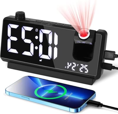 Digitale Wekker - Projectie Wekker - Tijd Weergeven - 180° Projectie - 7.4 Inch Display - Zwart