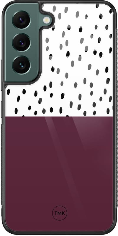 Hoesje geschikt voor Samsung Galaxy S22 - Burgundy dots - Paars - TPU luxe case (glossy toplaag) - Gestipt - Hardcase backcover zwart