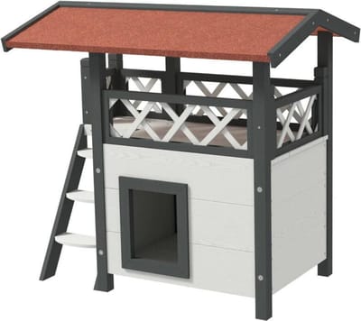 Kattenhuis - Voor buiten - Hok - Kooi - Bench - Ren - 2 verdiepingen - duurzaam - Grijs