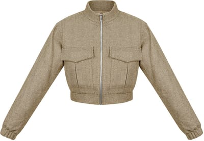 Moderne Polyester Vrouwen Korte Jas in Utility Stijl - Beige - Maat S