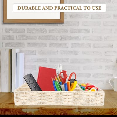 Dailygoods- Bestekorganizer - Opbergmand - Rieten Opbergmand - Decoratief - Waterdicht - Duurzaam - 30x20x5 cm