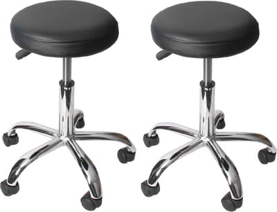 Werkkruk MCW-E47, cosmetische kruk, met wielen, kunstleer, MVG-gecertificeerd ~ zwart, 2 stuks