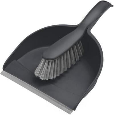 Stofpan Compact met rubberen lip en borstel - Grijs