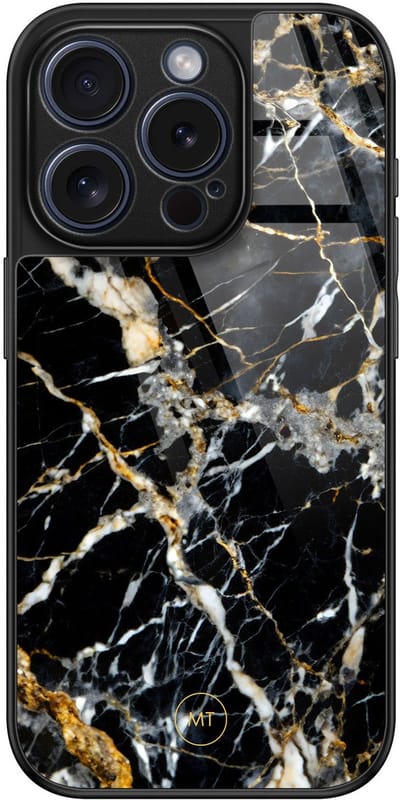 Hoesje geschikt voor iPhone 15 Pro - Black marble elegance - Luxe Hard Case - Marmer - Zwart - Mooie Telefoonhoesjes