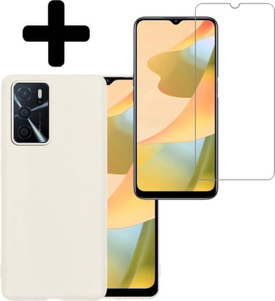 Hoesje - Met Screenprotector - Geschikt voor OPPO A16s - Sterk & Shockproof - Back Cover - Siliconen Case - Telefoon Hoes - Telefoonhoesjes - Wit