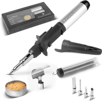 STAHLWERK gassoldeerbout GLK-500 ST 10-delige 3-in-1 gassoldeerset | Soldeerapparaat | Soldeerstation | Soldeerpistool met soldeertemperatuur 200 - 500 °C en vlammondstuk van 1.300 °C voor hete lucht, vuur en soldeerwerkzaamheden