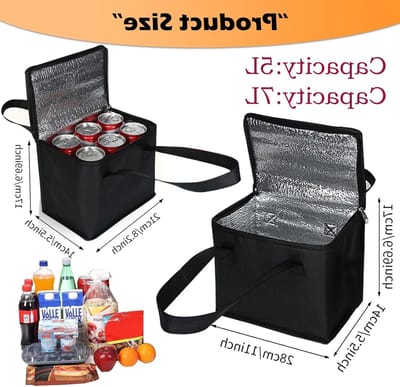 Set van 2 Vouwbare Koeltas en Winkelmand met Isolerend Compartment voor Werk, Reizen en Picknicks - 5L en 7L Capaciteit, Perfect voor Buitenshuis Gebruik