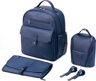 Brisby Venezia Slijtvaste Luiertas - Verzorgingstas - incl. Verschoonmatje - Koeltas - Buggy & Kinderwagen Haken - PU Leer - Blauw