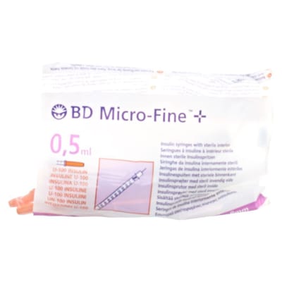 BD Micro-Fine+ Insulinespuit 0,5 ml U-100 - 30G (0,30 x 8 mm) Naald - Zakje van 10 stuks - Bijna pijnloos voor diabetici