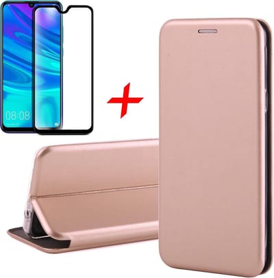 Hoesje geschikt voor Huawei P Smart (2019) - Book Case Portemonnee Roségoud + Screen Protector Full-Screen Tempered Glass van iCall