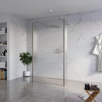 FugaFlow Eccelente Vetro Vrijstaande inloopdouche badkamer - 110x200cm - Helder geribbeld - antikalk - 8mm veiligheidsglas - 2 zijwanden 30cm - met wandarmen en hoekprofielen - Gunmetal -