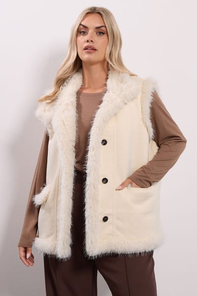 Yours Ivoorwit Shaggy Faux Fur Gilet Size 42