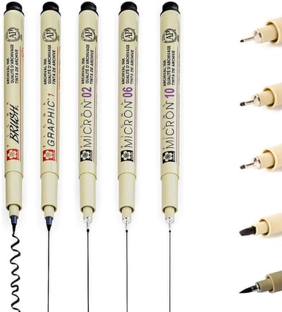 Dailygoods- Fineliner Zwart - Professionele Tekenpen - Sneldrogend - Lichtbestendig - Ultradunne Punt 0,3 mm/0,5 mm/0,9 mm/1 mm/2 mm - Ideaal voor Illustratie