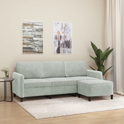 vidaXL - Driezitsbank - met - voetenbank - 180 - cm - fluweel - lichtgrijs