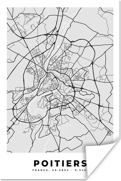 Poster Poitiers - Plattegrond - Frankrijk - Kaart - Stadskaart - 120x180 cm XXL