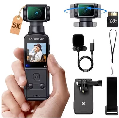 5P Pocket Cam - Draaibare Lens - Video - Action - Vloggen - Sport - Microfoon