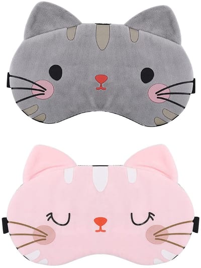 Dailygoods - Slaapmasker kitten 2 stuks zachte slaapbril met verstelbare bandjes kat slaapmasker, lichtblokkerend oogmasker voor vrouwen mannen dames slapen, dutjes doen, reizen, in het vliegtuig