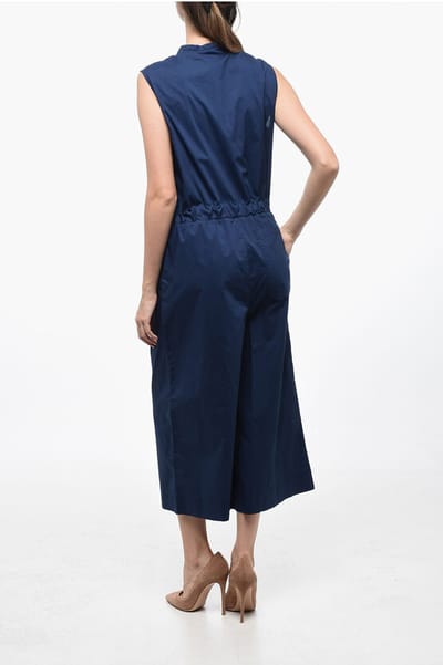 Popelin katoenen jumpsuit met riem in blauw