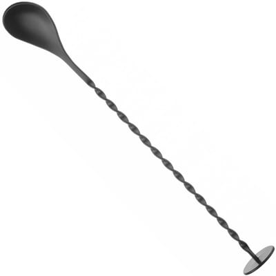 Longue cuillère de barman pour cocktails avec pilon 280 x 35 mm - noir