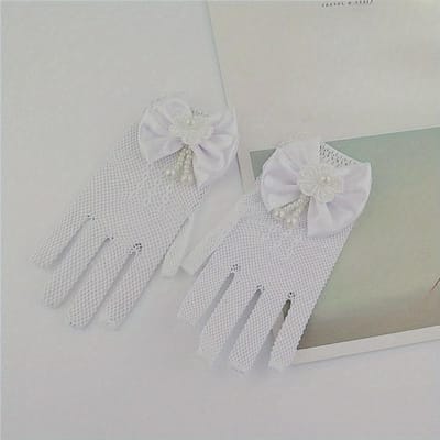 Gants à nœud en maille Accessoires de robe Gants de princesse pour enfants Blanc Princesse Enfant Crème Dentelle Gants résille Parties de cérémonie blanc