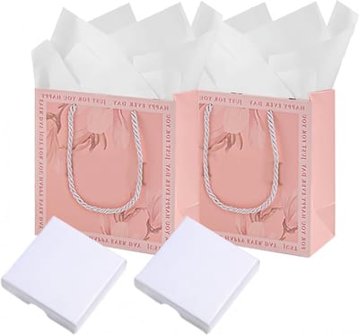 2 Roze Geschenkzakjes voor Dames met Sieradendozen en Zijdepapier - Perfecte Verpakking voor Moederdag en Verjaardag, Klein Formaat 14 x 7 x 15 cm