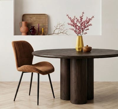 Ronde Eettafel Dolmo - Eikenhout Donkerbruin - 130x76x130 cm (BxHxD)