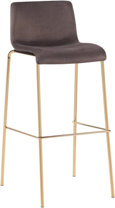CLP Hoover Barkruk - met rugleuning - en voetensteun - met metalen frame in goudkleurige look - velvet - fluweel - bruin/goud