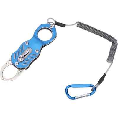 Mini Visgrijper Aluminiumlegering Draagbare Viscontroleklem met Anti-Verlieskoord(Bedel Blauw ) gray