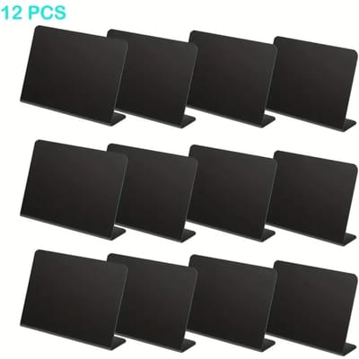 12 stuks Uitwisbaar Krijtbord Productprijslabel Tafel Label Klein Tafel Label L-vormig Verticaal Prijslabel Krijtbord black