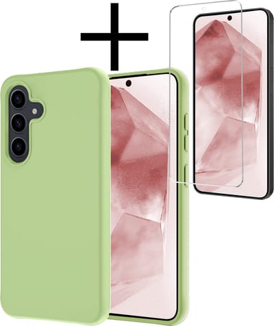 Hoesje - Met Screenprotector - Geschikt voor Samsung Galaxy A55 - Sterk & Shockproof - Back Cover - Siliconen Case - Telefoon Hoes - Groen