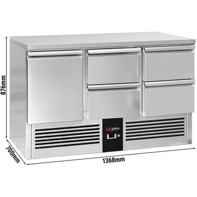 GGM Gastro Kühltisch PREMIUM - 1370x700mm - 1 Tür - 4 Schubladen Zilver