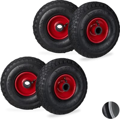 4x steekwagenwiel 3.00-4 - stalen velg - reservewiel - luchtband - zwart-rood