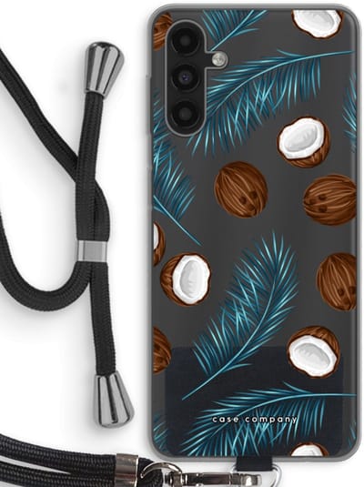 Case Company® - Hoesje met koord geschikt voor Samsung Galaxy A04s hoesje met Koord - Kokosnoot - Telefoonhoesje met Zwart Koord - Bescherming aan alle Kanten en Over de Schermrand