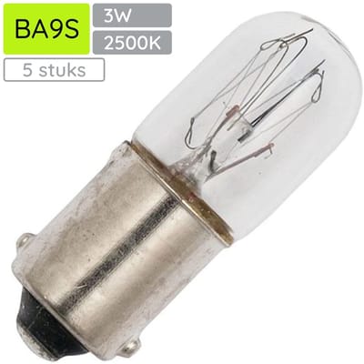 Miniatuur Signaallamp Ba9s 230V 3W - 13 mAh - 5 stuks - T10 Gloeilamp Ø10mm - 28mm - 2500K - Dimbaar