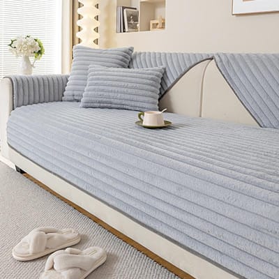 Winterse warmte en anti-pilling bol konijn pluche bankkussen gestreept effen kleur bankhoes geschikt voor 1/2/3/4 zits banken Handrail 70X70cm