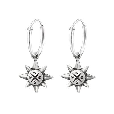 zilver oorringen 12mm met kompas | Compass Ear Hoops | Sterling 925 Silver | zilveren oorbellen dames
