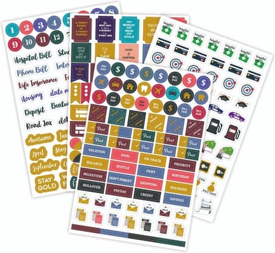 Budget Planner Stickers - 4 vel 261 stickertjes - Sparen, Inkomen & Doelen zetten- Engelse Taal