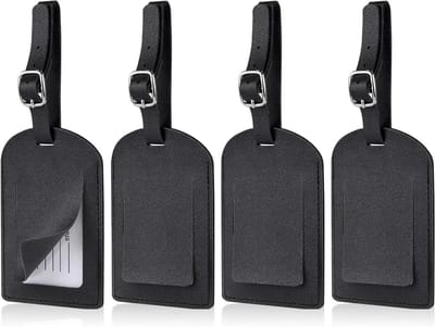 Bagage labels - Reis labels - Bagage identificatie - Privacy klep - 4 stuks - Zwart