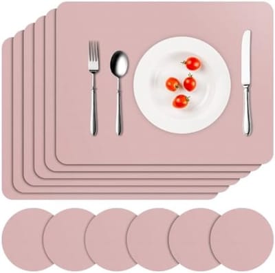 Placemats en Onderzetters Set van 6 Stuks - Roze Warmte-isolerende PU Lederen Tafelmatten Waterdicht Wasbaar voor Keuken Binnen Buiten Feest