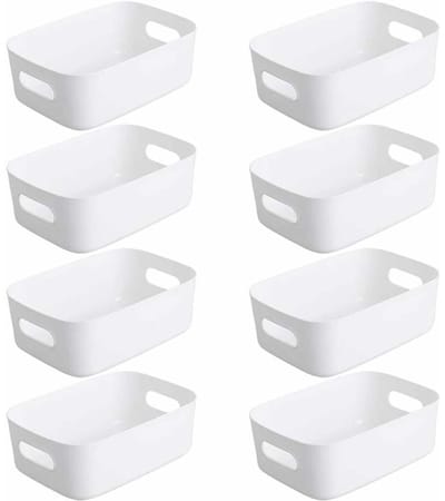8-delige Kunststof Opbergboxen met Handgrepen – 20×13,7×7 cm – Organizer voor Keuken & Badkamer – Stapelbare Opbergbakken