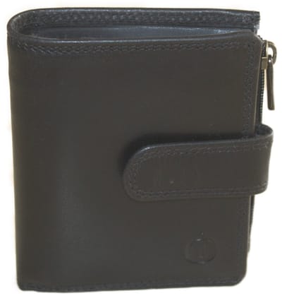Oi zwarte lederen portemonnee afsluitbaar / compact dun beursje met ritsje voor kleingeld / plat portemonneetje afsluitbaar met lipje / RFID SAFE / retro zwart leer / 558Black NR