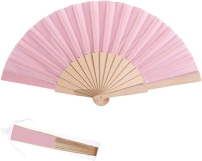 Vouwbare Handwaaier - Chinese Stijl - Feest Decoratie - Bamboe Zijde Stof - 20 cm Opgevouwen - Roze