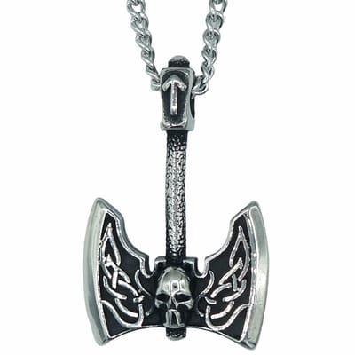 Viking Ketting – Bijl Met Doodshoofd – Edelstaal - L 60 cm, B 4 mm - Hanger 3.3 x 2.5 cm