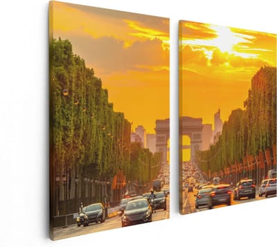 Artaza Canvas Schilderij Tweeluik Arc De Triomphe Bij De Autoweg - 80x60 - Foto Op Canvas - Canvas Print