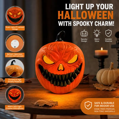 Ryoudavell - Halloween Pompoen met Geluid en Licht - Geanimeerde Jack-O'-Lantern met Geluidsactivatie - Griezelige LED Halloween Decoratie - Feestdecoratie - Oranje