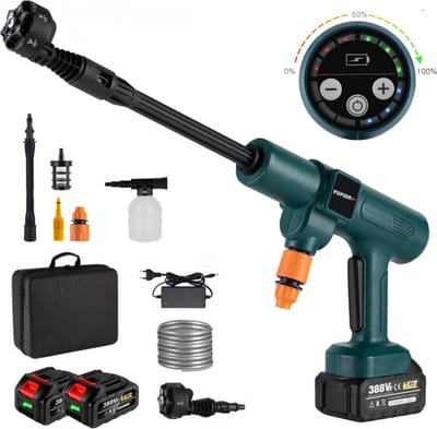 YOFIDA 6 in 1 hogedrukreiniger - Accu hogedrukreiniger - Draagbare Hogedrukreiniger - 3500 mAh - 100bar - 18V - met Accessoires - 2 Accu's