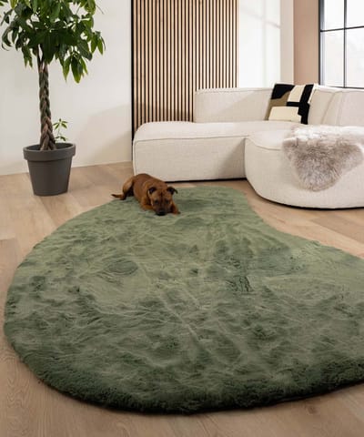 Fluffy vloerkleed organisch - Comfy Plus olijfgroen 200x306