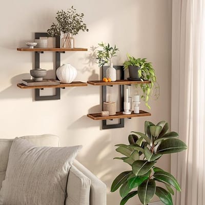 Zwevende Planken Set van 2 - Wandplanken met Dubbellaags Ontwerp - Rustiek Bruin en Zwart